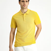 Yellow Slim Fit Embroidered Cotton Polo Shirt