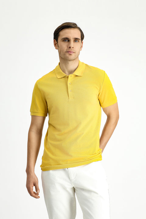 Yellow Slim Fit Embroidered Cotton Polo Shirt