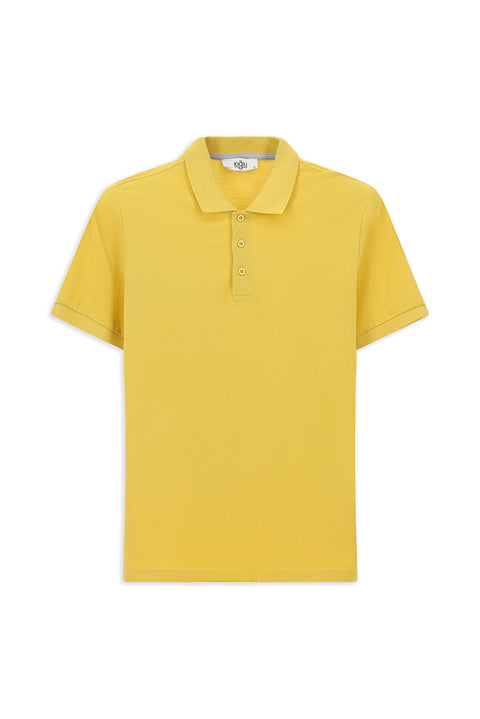 Yellow Slim Fit Embroidered Cotton Polo Shirt