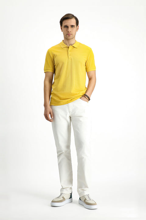 Yellow Slim Fit Embroidered Cotton Polo Shirt