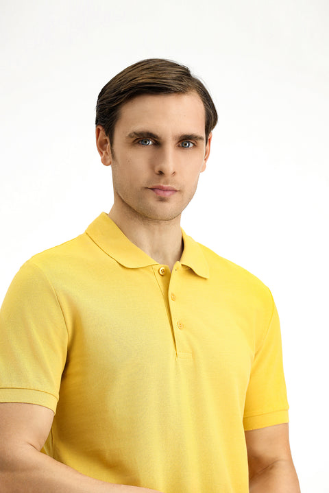 Yellow Slim Fit Embroidered Cotton Polo Shirt