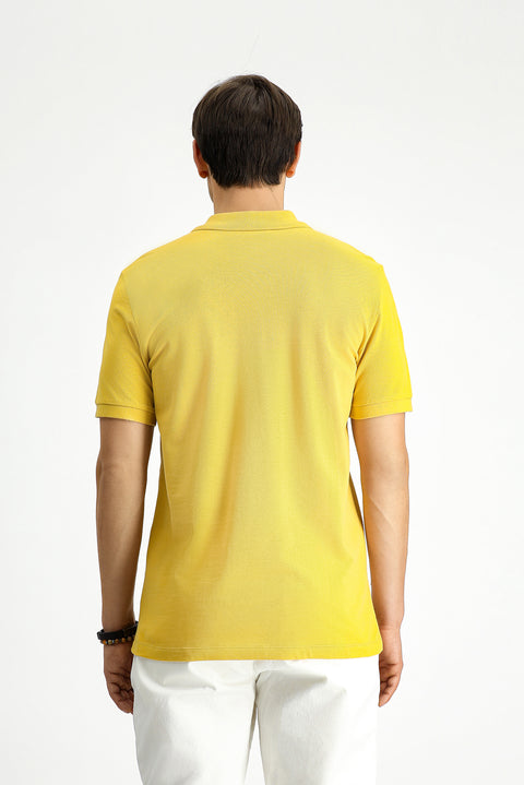 Yellow Slim Fit Embroidered Cotton Polo Shirt