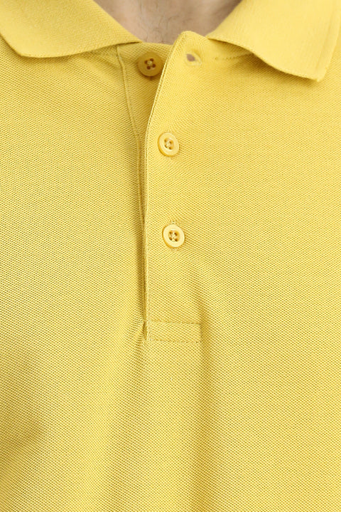 Yellow Slim Fit Embroidered Cotton Polo Shirt