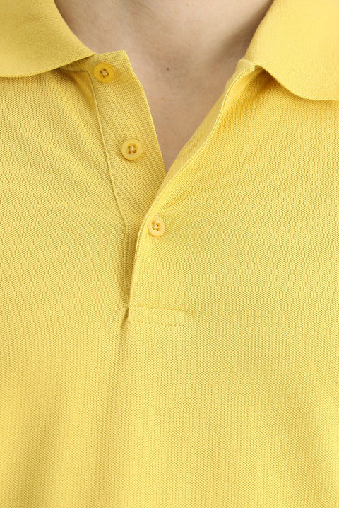 Yellow Slim Fit Embroidered Cotton Polo Shirt