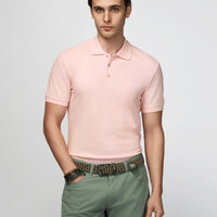 Dusty Pink Slim Fit Embroidered Cotton Polo Shirt