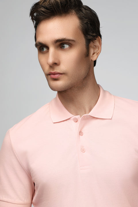 Dusty Pink Slim Fit Embroidered Cotton Polo Shirt
