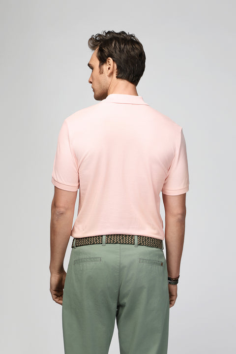 Dusty Pink Slim Fit Embroidered Cotton Polo Shirt