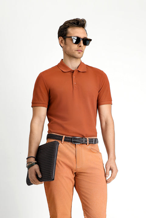 Cinnamon Slim Fit Embroidered Cotton Polo Shirt