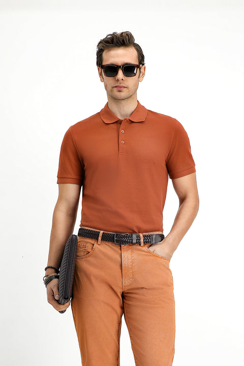 Cinnamon Slim Fit Embroidered Cotton Polo Shirt
