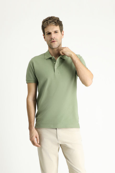 Forest Green Slim Fit Embroidered Cotton Polo Shirt