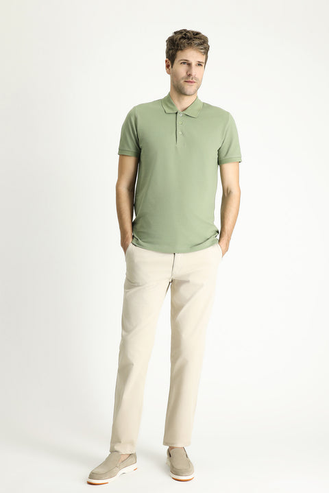 Forest Green Slim Fit Embroidered Cotton Polo Shirt