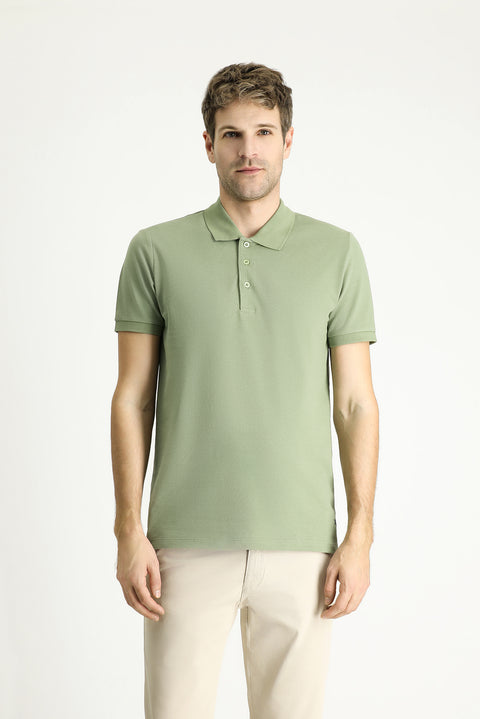 Forest Green Slim Fit Embroidered Cotton Polo Shirt