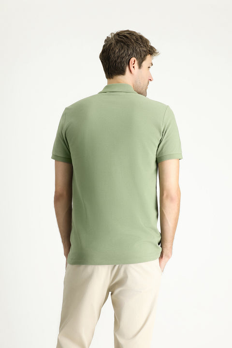 Forest Green Slim Fit Embroidered Cotton Polo Shirt