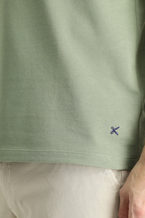 Forest Green Slim Fit Embroidered Cotton Polo Shirt