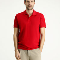 Light Red Slim Fit Embroidered Cotton Polo Shirt