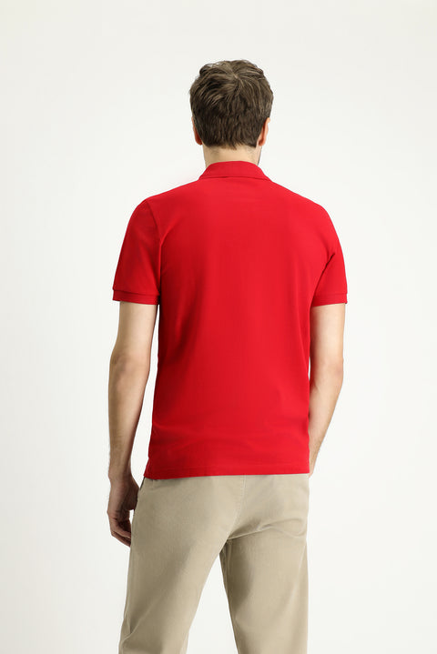 Light Red Slim Fit Embroidered Cotton Polo Shirt