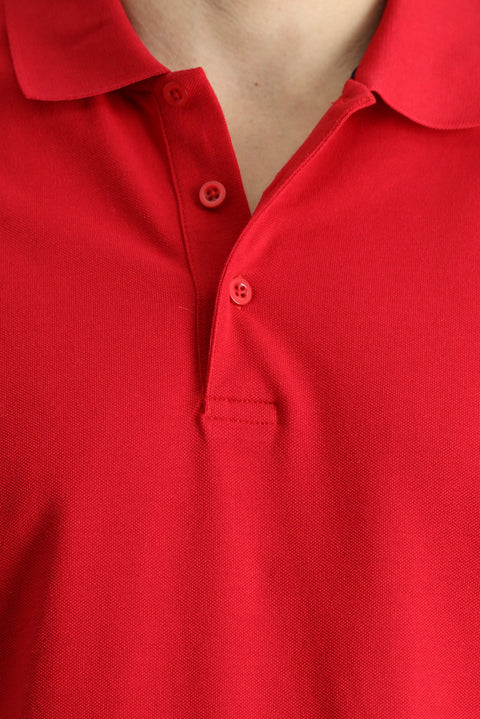 Light Red Slim Fit Embroidered Cotton Polo Shirt