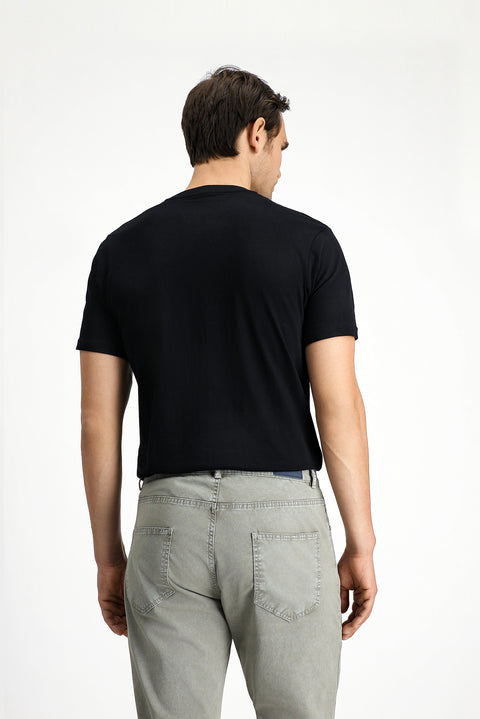 Black Crew Neck Slim Fit Narrow Cut Cotton T-Shirt