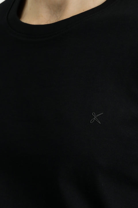 Black Crew Neck Slim Fit Narrow Cut Cotton T-Shirt