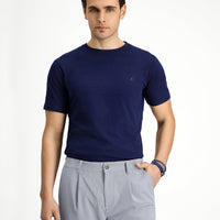 Dark Navy Crew Neck Slim Fit Narrow Cut Cotton T-Shirt