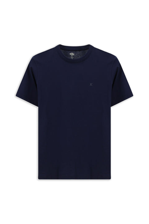 Dark Navy Crew Neck Slim Fit Narrow Cut Cotton T-Shirt