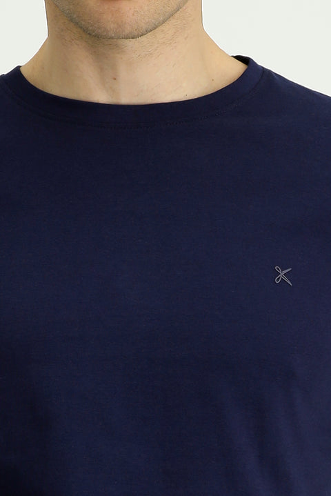 Dark Navy Crew Neck Slim Fit Narrow Cut Cotton T-Shirt