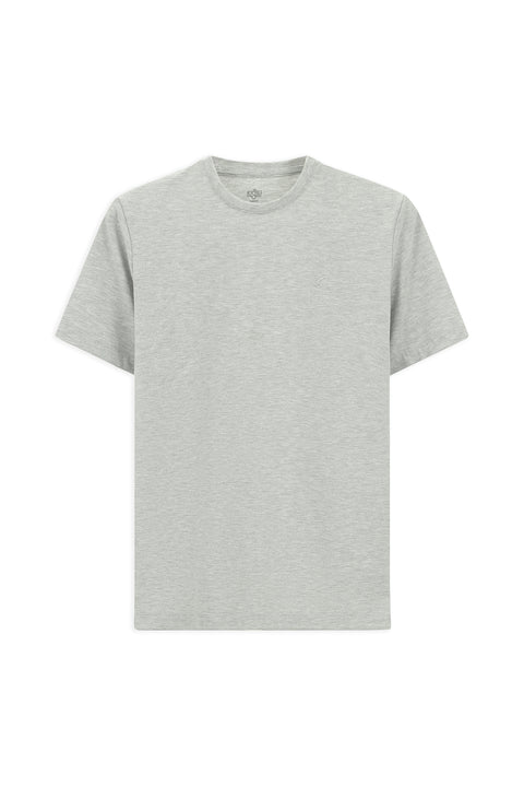 Light Grey Melange Crew Neck Slim Fit Soft Textured Cotton Lycra Stretch T-Shirt