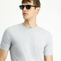 Light Grey Melange Crew Neck Slim Fit Soft Textured Cotton Lycra Stretch T-Shirt