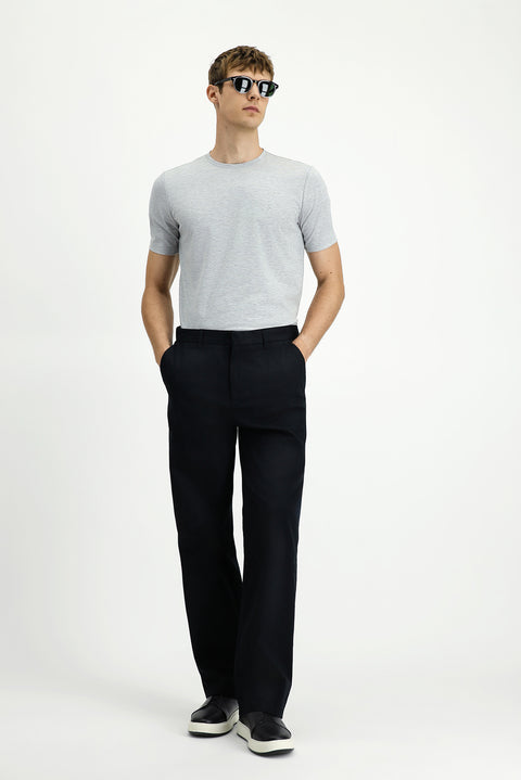 Light Grey Melange Crew Neck Slim Fit Soft Textured Cotton Lycra Stretch T-Shirt