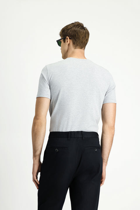 Light Grey Melange Crew Neck Slim Fit Soft Textured Cotton Lycra Stretch T-Shirt