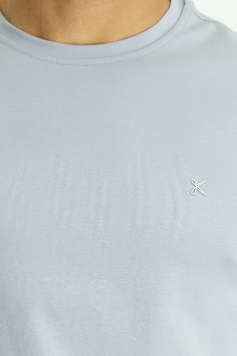 Orta Gri Bisiklet Yaka Slim Fit Yumuşak Dokulu Pamuklu Likralı Esnek Tişört