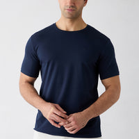 Dark Navy Crew Neck Slim Fit Soft Textured Cotton Lycra Stretch T-Shirt