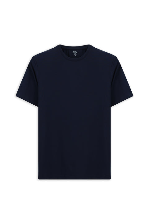 Dark Navy Crew Neck Slim Fit Soft Textured Cotton Lycra Stretch T-Shirt