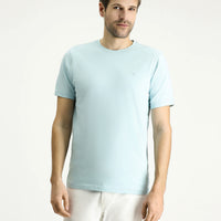 Light Blue Crew Neck Slim Fit Soft Textured Cotton Lycra Stretch T-Shirt