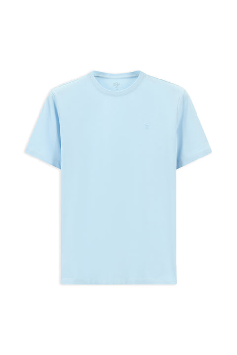 Light Blue Crew Neck Slim Fit Soft Textured Cotton Lycra Stretch T-Shirt