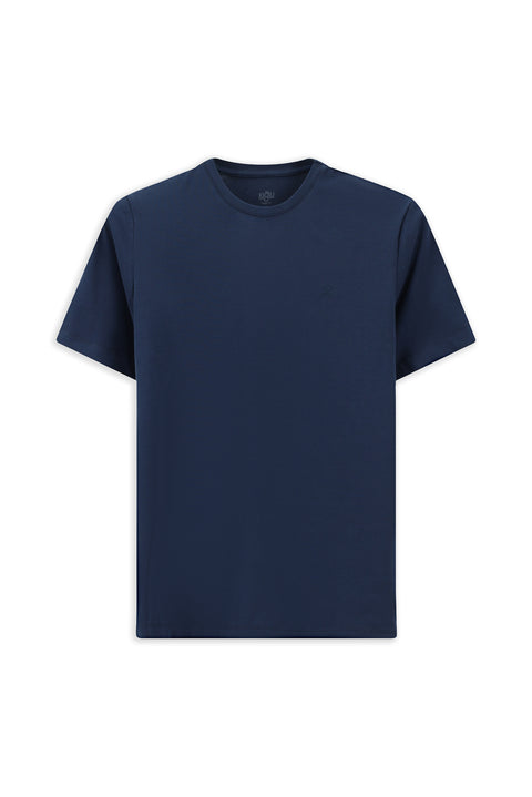 Indigo Crew Neck Slim Fit Soft Textured Cotton Lycra Stretch T-Shirt