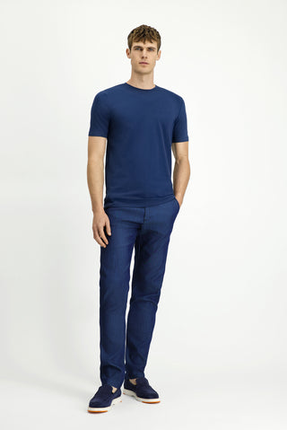  İndigo Bisiklet Yaka Slim Fit Yumuşak Dokulu Pamuklu Likralı Esnek Tişört