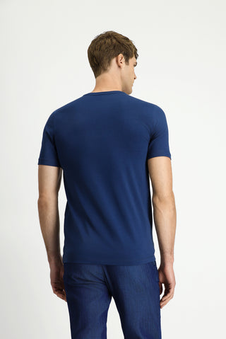  İndigo Bisiklet Yaka Slim Fit Yumuşak Dokulu Pamuklu Likralı Esnek Tişört