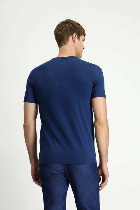 Indigo Crew Neck Slim Fit Soft Textured Cotton Lycra Stretch T-Shirt