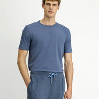 Indigo Melange Crew Neck Slim Fit Soft Textured Cotton Lycra Stretch T-Shirt