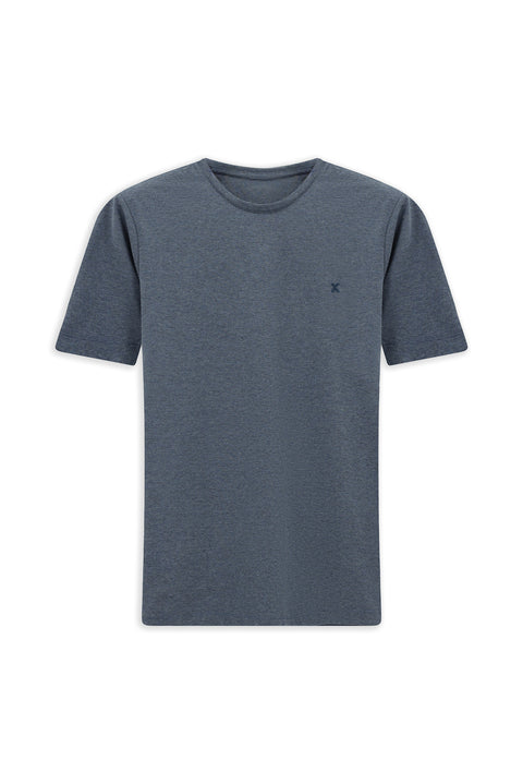 Indigo Melange Crew Neck Slim Fit Soft Textured Cotton Lycra Stretch T-Shirt