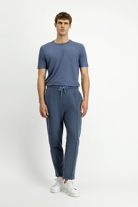 Indigo Melange Crew Neck Slim Fit Soft Textured Cotton Lycra Stretch T-Shirt