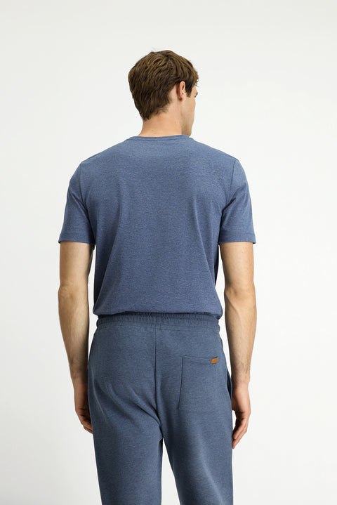 Indigo Melange Crew Neck Slim Fit Soft Textured Cotton Lycra Stretch T-Shirt