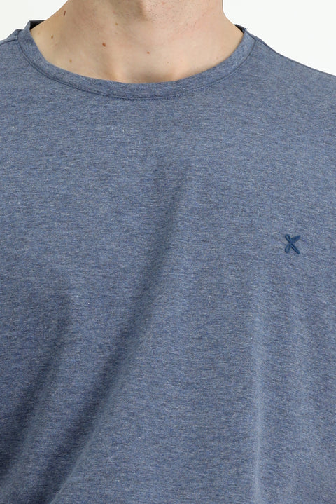 Indigo Melange Crew Neck Slim Fit Soft Textured Cotton Lycra Stretch T-Shirt