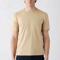 Medium Beige Crew Neck Slim Fit Soft Textured Cotton Lycra Stretch T-Shirt