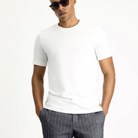 White Crew Neck Slim Fit Soft Textured Cotton Lycra Stretch T-Shirt
