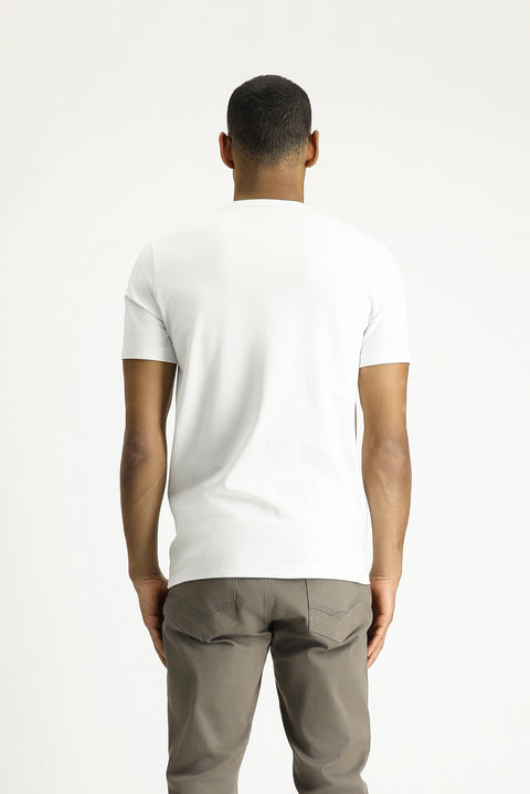 White Crew Neck Slim Fit Soft Textured Cotton Lycra Stretch T-Shirt