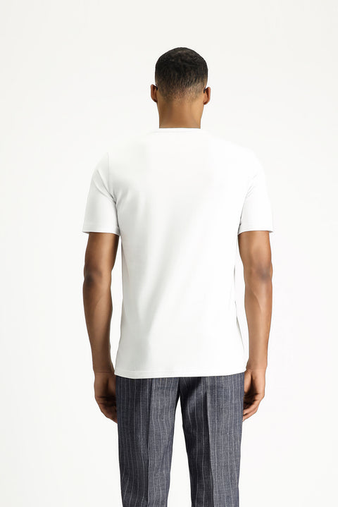 White Crew Neck Slim Fit Soft Textured Cotton Lycra Stretch T-Shirt