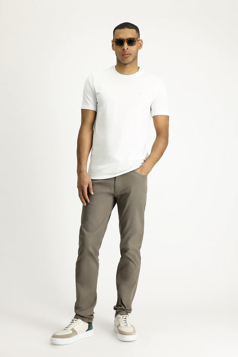 White Crew Neck Slim Fit Soft Textured Cotton Lycra Stretch T-Shirt