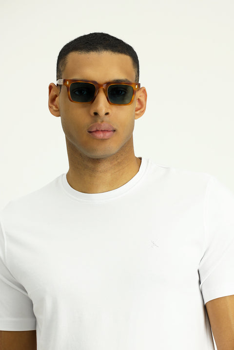 White Crew Neck Slim Fit Soft Textured Cotton Lycra Stretch T-Shirt